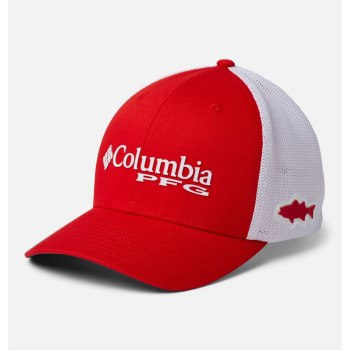 Columbia Ženske Kape - PFG Mesh Ball Crvene Bijele Tamno Sive Prugice | XVES-60835